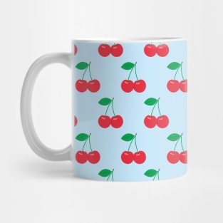 Red Cherries Pattern on Blue Background Mug